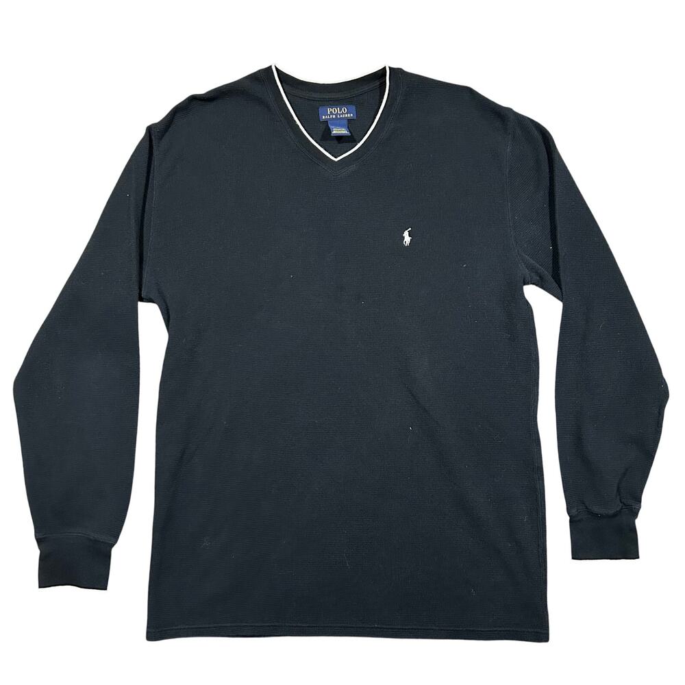 Polo Ralph Lauren Thermal Knit Shirt Men’s 2XL Waffle Black V-Neck Long Sleeve